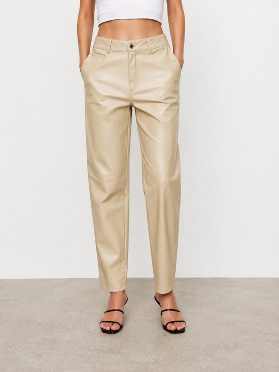 Zara Pants - Zara Faux Leather Pants Size 4 Cream Beige High Waist Straight Leg Vegan Leather